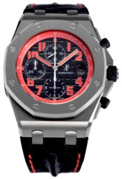 Audemars Piguet Royal Oak Offshore 42-26198TI.OO.D101CR.01 (Black Alligator Leather Strap, Méga Tapisserie Black Arabic Dial, Titanium Smooth Bezel) (26198TI.OO.D101CR.01)