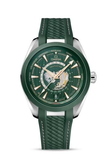 Omega Seamaster Aqua Terra 150M 43-220.32.43.22.10.001 (Structured Green Rubber Strap, World Sun-brushed Green Index Dial, Polished-brushed Green Ceramic Bezel)