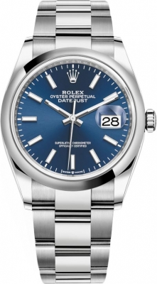 Rolex Datejust 36-126200 (Oystersteel Oyster Bracelet, Bright-blue Index Dial, Domed Bezel)