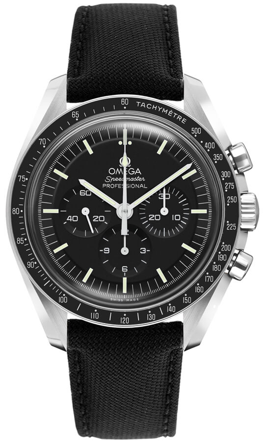 Omega Speedmaster Moonwatch 42-310.32.42.50.01.001 (Black Nylon Strap, Black Index Dial, Black Tachymeter Bezel)