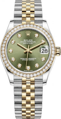 Rolex Datejust 31-278383RBR (Yellow Rolesor Jubilee Bracelet, Gold Diamond-set Olive-green Dial, Diamond Bezel)