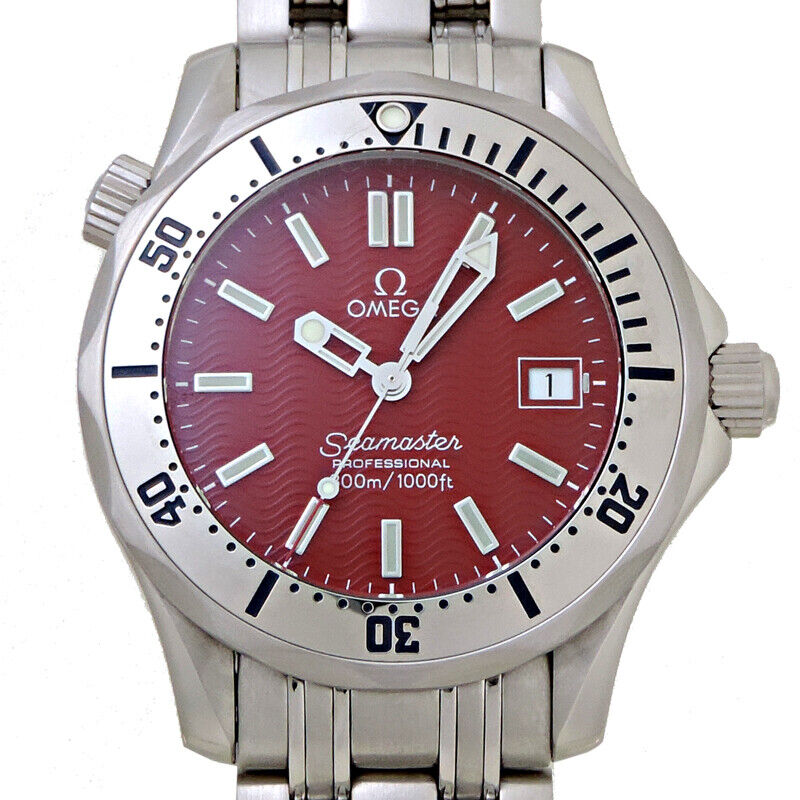 Omega Seamaster Diver 300M 36.25-2562.60.00 (Stainless Steel Bracelet, Wave-embossed Red Index Dial, Rotating Stainless Steel Bezel)