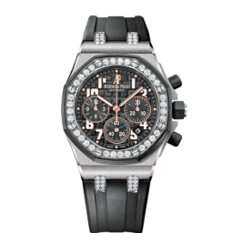 Audemars Piguet Royal Oak Offshore 37-26212CK.ZZ.D002CA.01 (Black Rubber Strap, Méga Tapisserie Black Arabic Dial, Black Rubber-clad White Gold Diamond-set Bezel) (26212CK.ZZ.D002CA.01)