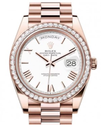 Rolex Day-Date 40-228345RBR (Everose Gold President Bracelet, White Roman Dial, Diamond Bezel) (m228345rbr-0012)