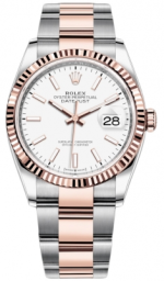 Rolex Datejust 36-126231 (Everose Rolesor Oyster Bracelet, White Index Dial, Fluted Bezel)