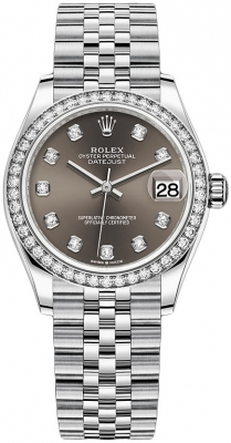 Rolex Datejust 31-278384RBR (Oystersteel Jubilee Bracelet, Gold Diamond-set Dark-grey Dial, Diamond Bezel)