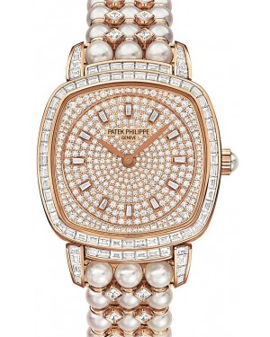Patek Philippe Gondolo 31x34.8-7042/100R-010 (Akoya Pearls & Princess-cut Diamond-set Bracelet, Diamond-flanged Diamond-paved Index Dial, Baguette-cut Diamond Bezel)