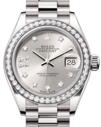 Rolex Lady-Datejust 28-279139RBR (White Gold President Bracelet, Gold Diamond IX-set Silver Dial, Diamond Bezel) (m279139rbr-0003)