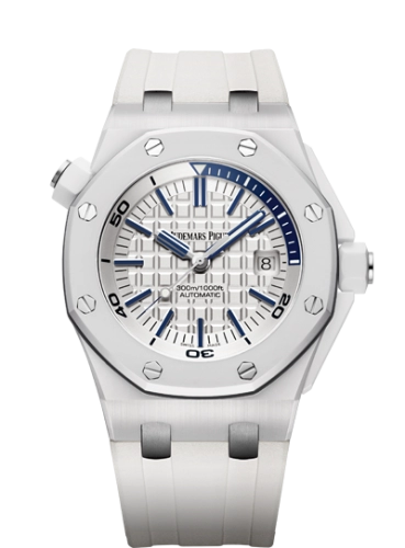 Audemars Piguet Royal Oak OffShore 44-15707CB.OO.A010CA.01 (White Rubber Strap, Grande Tapisserie Silver-toned Index Dial, White Ceramic Smooth Bezel)