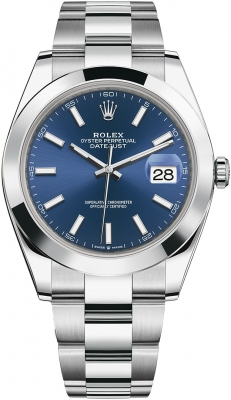 Rolex Datejust 41-126300 (Oystersteel Oyster Bracelet, Bright-blue Index Dial, Smooth Bezel)