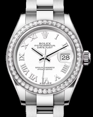 Rolex Lady-Datejust 28-279384RBR (Oystersteel Oyster Bracelet, White Roman Dial, Diamond Bezel)