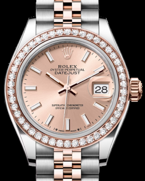 Rolex Lady-Datejust 28-279381RBR (Everose Rolesor Jubilee Bracelet, Rosé Index Dial, Diamond Bezel)