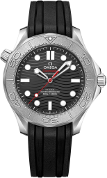 Omega Seamaster Diver 300M 42-210.32.42.20.01.002 (Black Rubber Strap, Wave-embossed Black Dot Index Dial, Rotating Titanium Bezel) (Omega 210.32.42.20.01.002)