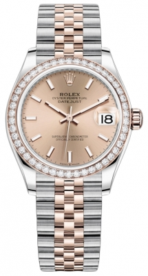 Rolex Datejust 31-278381RBR (Everose Rolesor Jubilee Bracelet, Rosé Index Dial, Diamond Bezel)