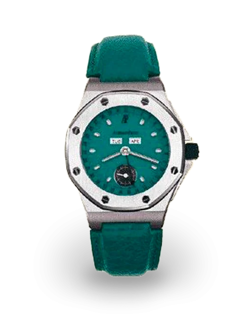Audemars Piguet Royal Oak Offshore 38-25808ST.O.0009/06 (Turquoise Alligator Leather Strap, Petite Tapisserie Turquoise Index Dial, Stainless Steel Smooth Bezel)
