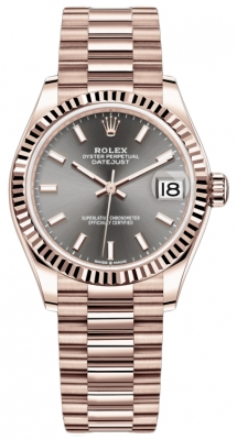 Rolex Datejust 31-278275 (Everose Gold President Bracelet, Rhodium Index Dial, Fluted Bezel)