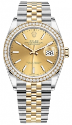 Rolex Datejust 36-126283RBR (Yellow Rolesor Jubilee Bracelet, Champagne Index Dial, Diamond Bezel) (m126283rbr-0001)
