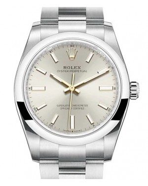 Rolex Oyster Perpetual 34-124200 (Oystersteel Oyster Bracelet, Silver Index Dial, Domed Bezel)