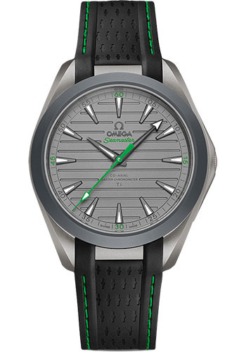 Omega Seamaster Aqua Terra 150M 41-220.92.41.21.06.003 (Green-detailed, Black Rubber Strap, Horizontal-teak Sandblasted Titanium Index Dial, Gamma Titanium Bezel)