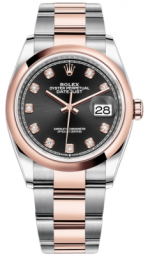 Rolex Datejust 36-126201 (Everose Rolesor Oyster Bracelet, Gold Diamond-set Bright-black Dial, Domed Bezel) (m126201-0020)