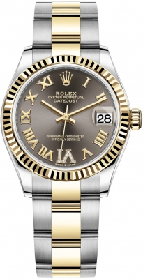 Rolex Datejust 31-278273 (Yellow Rolesor Oyster Bracelet, VI Diamond-set Dark-grey Dial, Fluted Bezel)