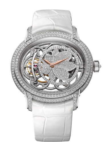 Audemars Piguet Millenary 45-26354BC.ZZ.D204CR.01 (White Alligator Leather Strap, Brilliant-cut Diamond-set Flower Disc Openworked Dial, Brilliant-cut Diamond-set Bezel)