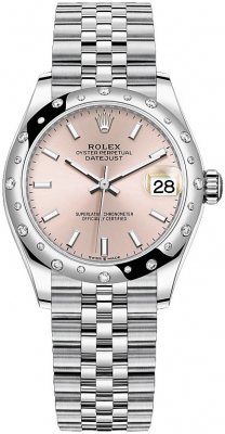 Rolex Datejust 31-278344RBR (Oystersteel Jubilee Bracelet, Pink Index Dial, Domed Diamond Bezel)