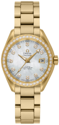 Omega Seamaster Aqua Terra 150M 30-231.55.30.20.55.002 (Yellow Gold Bracelet, Vertical-teak White MOP Diamond Index Dial, Yellow Gold Diamond-set Bezel) (Omega 231.55.30.20.55.002)