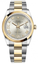 Rolex Datejust 36-126203 (Yellow Rolesor Oyster Bracelet, VI IX Gold Diamond-set Silver Dial, Domed Bezel) (m126203-0032)