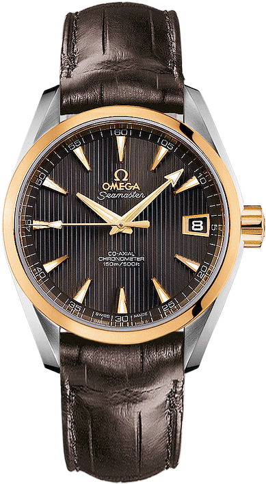 Omega Seamaster Aqua Terra 150M 38.5-231.23.39.21.06.002 (Brown Alligator Leather Strap, Vertical-teak Grey Index Dial, Yellow Gold Bezel)