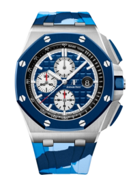 Audemars Piguet Royal Oak Offshore 44-26400SO.OO.A335CA.01 (Camouflage Rubber Strap, Méga Tapisserie Blue Index Dial, Blue Ceramic Smooth Bezel) (26400SO.OO.A335CA.01)