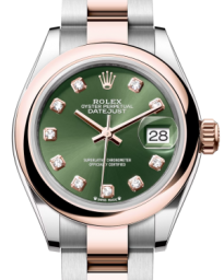 Rolex Lady-Datejust 28-279161 (Everose Rolesor Oyster Bracelet, Gold Diamond-set Olive-green Dial, Domed Bezel) (m279161-0008)