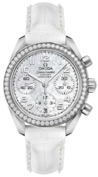 Omega Speedmaster Non-Moonwatch 38-324.18.38.40.05.001 (White Alligator Leather Strap, White MOP Index Dial, Stainless Steel Diamond-set Bezel) (Omega 324.18.38.40.05.001)