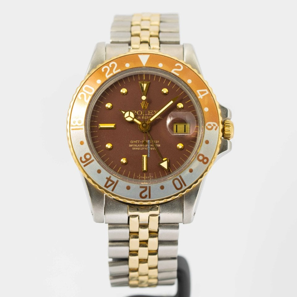 Rolex GMT-Master 40-16753 (Yellow Rolesor Jubilee Bracelet, Root Beer Nipple Dial, Brown Aluminum Bezel)