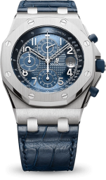 Audemars Piguet Royal Oak OffShore 42-26061BC.OO.D028CR.01 (Blue Alligator Leather Strap, Petite Tapisserie Blue Arabic Index, White Gold Smooth Bezel) (26061BC.OO.D028CR.01)