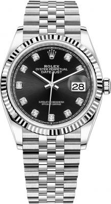 Rolex Datejust 36-126234 (Oystersteel Jubilee Bracelet, Gold Diamond-set Bright-black Dial, Fluted Bezel)