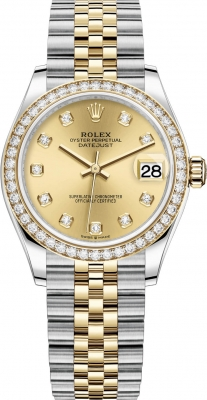 Rolex Datejust 31-278383RBR (Yellow Rolesor Jubilee Bracelet, Gold Diamond-set Champagne Dial, Diamond Bezel)