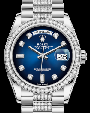 Rolex Day-Date 36-128349RBR (White Gold Diamond-set President Bracelet, Gold Diamond-set Blue Ombré Dial, Diamond Bezel)