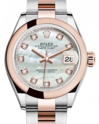 Rolex Lady-Datejust 28-279161 (Everose Rolesor Oyster Bracelet, Gold Diamond-set White MOP Dial, Domed Bezel) (m279161-0014)