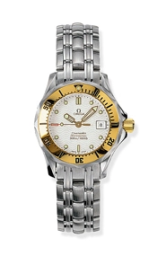 Omega Seamaster Diver 300M 36.25-2482.20.00 (Stainless Steel Bracelet, Wave-embossed White Dot Index Dial, Rotating Yellow Gold Bezel) (Omega 2482.20.00)