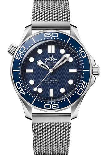 Omega Seamaster Diver 300M 42-210.30.42.20.03.002 (Brushed Stainless Steel Bracelet, Wave-embossed Blue Dot Index Dial, Rotating Blue Ceramic Bezel)