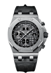 Audemars Piguet Royal Oak OffShore 42-26470ST.OO.A104CR.01 (Black Alligator Leather Strap, Méga Tapisserie Slate-grey Arabic Dial, Stainless Steel Smooth Bezel) (26470ST.OO.A104CR.01)