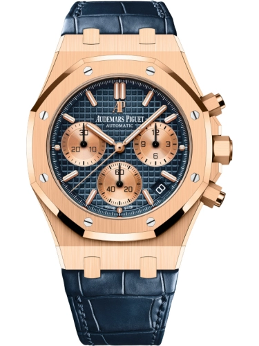 Audemars Piguet Royal Oak 41-26239OR.OO.D315CR.01 (Blue Alligator Leather Strap, Grande Tapisserie Blue Index Dial, Pink Gold Smooth Bezel)