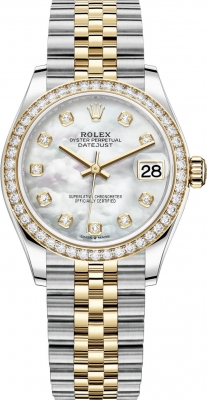 Rolex Datejust 31-278383RBR (Yellow Rolesor Jubilee Bracelet, Gold Diamond-set White MOP Dial, Diamond Bezel)