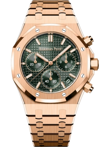 Audemars Piguet Royal Oak 41-26240OR.OO.1320OR.08 (Pink Gold Bracelet, Grande Tapisserie Khaki-green Index Dial, Pink Gold Smooth Bezel)