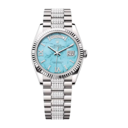 Rolex Day-Date 36-128239 (White Gold Diamond-set President Bracelet, VI IX Gold Diamond-set Turquoise Dial, Fluted Bezel) (m128239-0045)