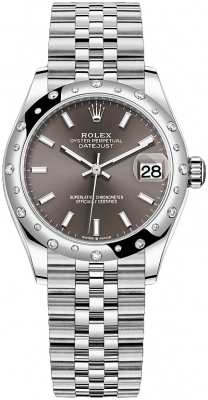 Rolex Datejust 31-278344RBR (Oystersteel Jubilee Bracelet, Dark-grey Index Dial, Domed Diamond Bezel)