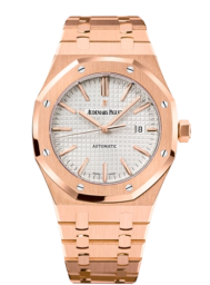 Audemars Piguet Royal Oak 41-15400OR.OO.1220OR.02 (Pink Gold Bracelet, Grande Tapisserie Silver-toned Index Dial, Pink Gold Smooth Bezel) (15400OR.OO.1220OR.02)