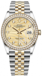 Rolex Datejust 36-126283RBR (Yellow Rolesor Jubilee Bracelet, Gold Diamond-set Golden Palm Dial, Diamond Bezel) (m126283rbr-0029)
