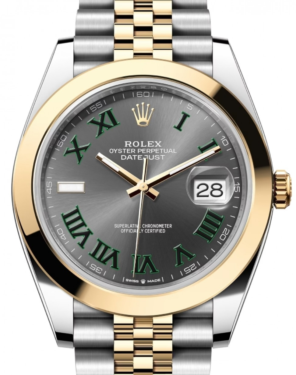 Rolex Datejust 41-126303 (Yellow Rolesor Jubilee Bracelet, Slate Roman Dial, Smooth Bezel)